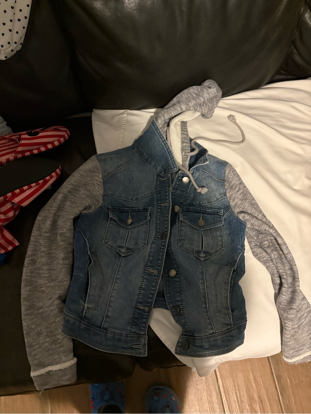 Denim Hooded Jacket with Gray Sleeves